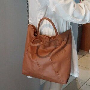 Falor Camel leather Patchwork tote with detachable chain strap bag